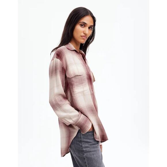 NWT Madewell Popover Shirt in Plaid Cabernet Size XXS - Picture 2 of 8